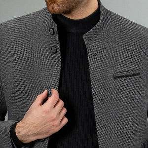 Customizable Men's Woolen Casual <b>Coat</b> <b>Black</b> Regular <b>Collar</b> Smart Fit <b>Coat</b> <b>with</b> Real Fox <b>Fur</b> Trim 100% High Quality Breathable - Product Image 2