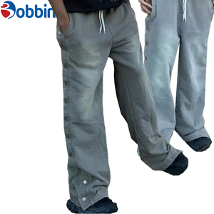 Pantalons de survêtement en coton molletonné vintage pour homme BOBBIN INDUSTRIES, logo personnalisé, ample, bouton latéral, jambe large, délavage acide - Product Image 3