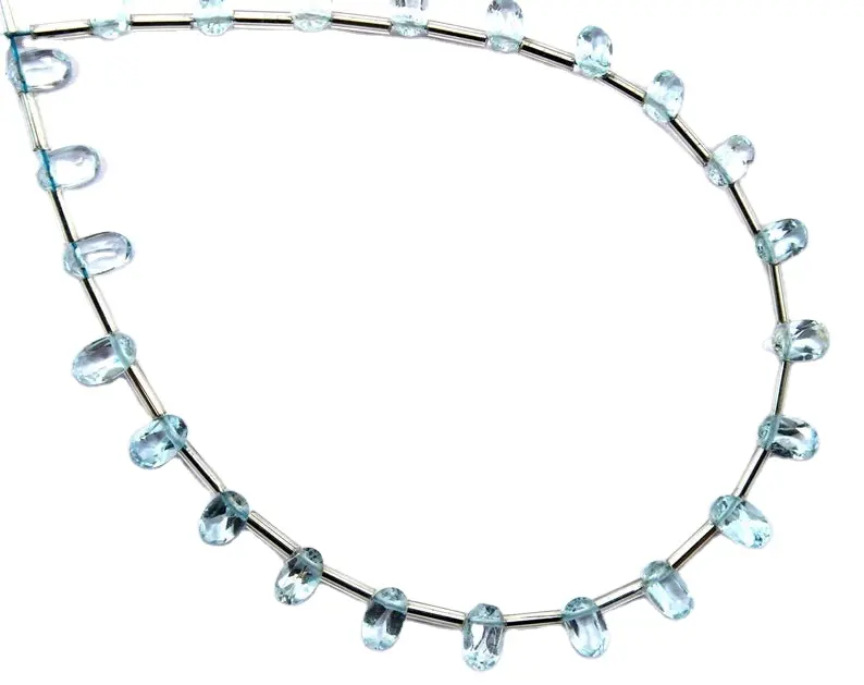 Genuine High Quality 32 Pieces Natural Blue Aquamarine Gemstone Faceted Tiny Oval Cut Stone Beads Wholesale Manufacturer