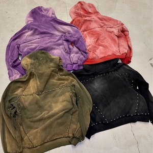 Pull d'hiver de haute qualité Sweats à capuche brodés en détresse Logo personnalisé 330gsm Poids lourd 100% coton surdimensionné Poche Sun Faded - Product Image 2