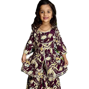 Le bambine indossano abiti da festa in arrivo 2024 gli ultimi pantaloni per bambine Kurti stampati in cotone etnico alla moda del sud asiatico - Product Image 1