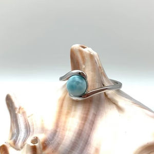 Bague en pierre précieuse Larimar pour femmes, argent sterling 925, style classique, tendance mariage, cadeau fait main - Product Image 1