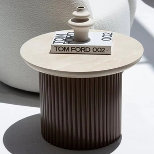 Mesa auxiliar de mármol moderna, diseño de flauta para sala de estar, tapa de mármol Beige, Base de madera de mango macizo, mesitas de noche, uso doméstico - Product Image 1