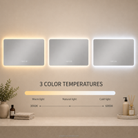 Kingtin Espejo Baño LED Inteligente | Espejo de Tocador Retroiluminado Sin Marco con Antivaho, 3 Colores, Hora