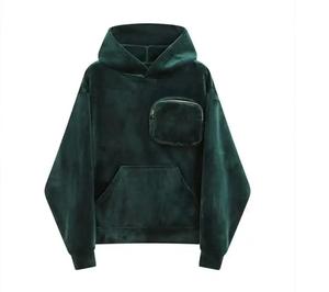 เสื้อฮู้ดดี้กำมะหยี่หรูหรา มีกระเป๋าซิปด้านหน้า ผู้ผลิตเสื้อฮู้ดดี้ผ้าฝ้ายแท้ 100% เสื้อฮู้ดดี้วินเทจเนื้อหนาแบบเฟรนช์เทอร์รี่ - Product Image 1