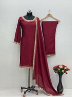 Salwar Kameez de Invierno para Fiesta, Color Granate, con Bordado Floral en la Espalda, 100% Algodón Puro, Diseño Especial para Adultos