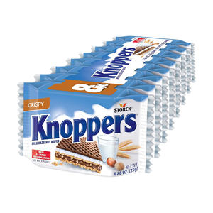 Barras de oblea Knoppers con relleno cremoso de mantequilla de maní, 25g, según receta alemana, para compradores mayoristas de dulces en todo el mundo. - Product Image 1