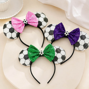 Sequin Soccer Mouse Ears Headband Cartoon <b>Bow</b> Hairband Party Festival Hair Accessory for Women and Girls - Product Image 3