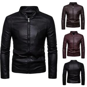 Ropa de calle de color sólido Chaqueta de manga de cuero para hombre Chaqueta de cuero transpirable Chaqueta de cuero cálida de invierno para hombres - Product Image 2