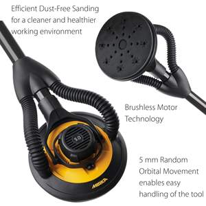 Moteur sans balais pour ponceuse à cloisons sèches électrique Bluetooth, tête orbitale de 9 pouces, flexible à 180 degrés, portable avec sac de transport - Product Image 5