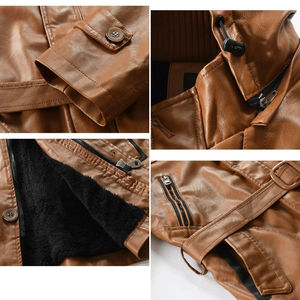 Chaqueta de cuero de longitud media para hombre, chaqueta cortavientos de cuero PU de talla grande para jóvenes, 2025 OEM ODM - Product Image 4