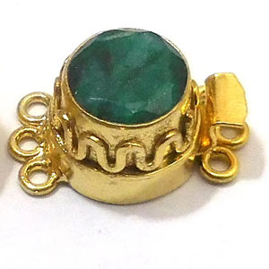 Fermoir de boîte ronde en pierre précieuse émeraude plaqué or 18 carats 24X15X10MM B631-1 de fabrication de bijoux fermoir de boîte ronde à 2 3 brins - Product Image 1