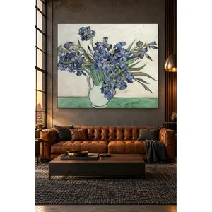 Impression sur toile Fida Van Gogh Iris violets dans un vase blanc - Product Image 1