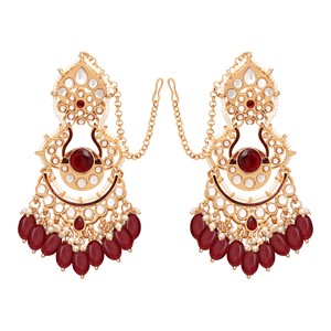 Pendientes étnicos tradicionales Kundan con patrón de flores Diseño de gota Perla Colección de Bodas de moda en material de aleación - Product Image 3