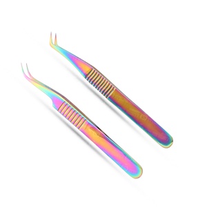 Pinces à cils en acier inoxydable à haute élasticité, multicolores, légères, faciles à utiliser pour prélever les cils fins - Product Image 2