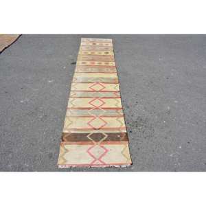 Tapis Ethnique Turc Classique Beige Rose Patchwork Design Laine Polyester Rectangle Couloir Puzzle Abstrait Latex, 21X91 pieds - Product Image 1