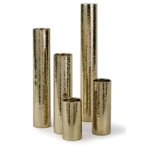 Jarrones largos de metal dorado con alturas variadas para decoración del hogar de lujo Arreglos florales o decorativos creativos de la India - Product Image 2