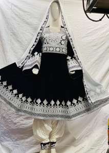 Calidad Premium tradicional nupcial boda afgana Kuchi encaje bordado ligero 2 piezas vestido largo pantalones conjuntos OEM - Product Image 4