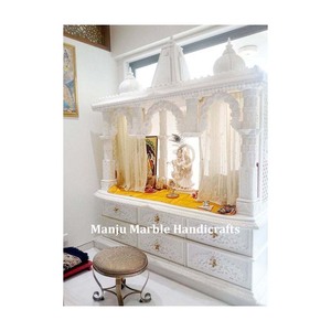 Temple d'incrustation de marbre de fantaisie de luxe classique naturel de qualité supérieure avec nacre personnalisé pour l'intérieur de dieu religieux hindou - Product Image 2