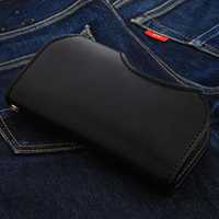 Portefeuille long vintage noir en cuir de vachette véritable avec chaîne, personnalisable, fait main, pour homme