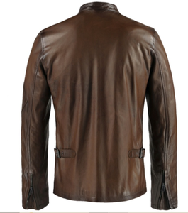 Chaqueta de cuero de gran oferta, chaqueta de cuero de moda informal para hombre para motorista, chaquetas delgadas personalizadas genuinas desgastadas - Product Image 2