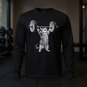 Maglietta a maniche lunghe Cat Meme Gym con scollo rotondo, abbigliamento promozionale unisex per adulti - Product Image 4