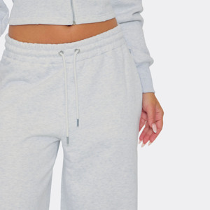 100% coton gris chiné femmes cordon taille 2 pièces survêtement ensemble sweat à capuche et pantalons de survêtement pleine longueur 2 pièces femmes survêtement ensemble - Product Image 4