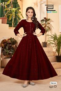 Traditional Rayon Party Wear Chikankari Sequence Work Full Flair Anarkali Style <b>Kurti</b> for Women Wear by Export - Product Image 4