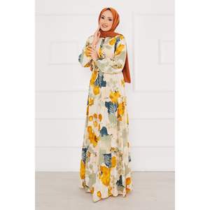 Mint Floral Patterned Viscose Modest <b>Dress</b> Empire Waistline Sustainable <b>Bohemian</b> Floor-Length for Office Lady Formal Party XS - Product Image 6