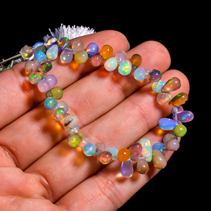 Cuentas de ópalo, cuentas de ópalo etíope, cuentas de ópalo de fuego Welo etíope múltiple, cuentas lisas de lágrima de ópalo de fuego llamativo para la fabricación de joyas - Product Image 3