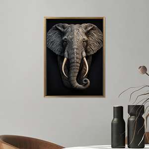 ศิลปะผ้าใบช้างที่ทันสมัย-ภาพพิมพ์ตกแต่งผนังสีดำเรียบง่ายกรอบทอง - Product Image 1