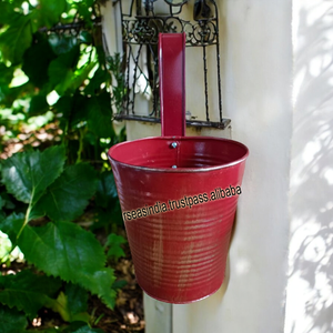 Jardinière Seau Vintage en Fer Émaillé Design Classique Pots de Fleurs Suspendus Support de Garde-Corps pour Jardin - Product Image 2