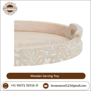 Plateau de service rond en bois sculpté à la main avec poignées plateau de service en bois de mangue meilleure vente pour fournitures de Restaurant et d'hôtel - Product Image 4