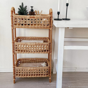 หวายธรรมชาติชั้นวางของยูทิลิตี้ชั้นวางจัดระเบียบ3-tiered สำหรับใช้ในบ้าน - Product Image 2