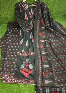 Vêtements de fête de créateur lourd pur coton beau Style Angrakha imprimé Anarkali Kurta à manches longues jumelé avec un pantalon Dupatta - Product Image 4