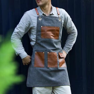 Delantal de cuero para hombre, delantal de trabajo resistente para barbacoa, Chef, soldadura, carnicero, barbería, delantal de herramientas de cocina ajustable - Product Image 6