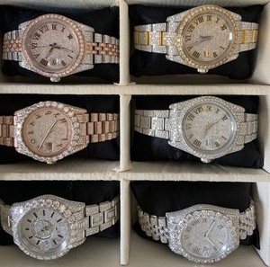 Montre de luxe Hip Hop Business en quartz moissanite avec cadran en diamant, boîtier en acier inoxydable, bracelet en cuir, verre saphir, mouvement ETA - Product Image 4