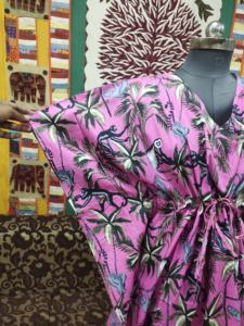 Handmade Cotton Pink <b>Kaftan</b> Maxi <b>Dress</b> for <b>Women</b> V-neck Loose Fit Breathable Natural Waistline Plus Size Beachwear Bridesmaid - Product Image 2