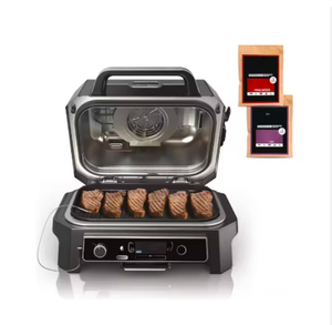 Barbecue et fumoir d'extérieur Woodfire Pro XL, thermomètre, barbecue 4-en-1, friteuse à air d'extérieur, portable, barbecue électrique, gris foncé - Product Image 1