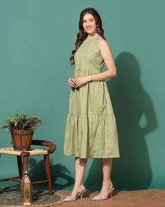 Robe d'été 100% coton faite à la main pour les femmes indiennes élégante sans manches imprimé fleuri longue pour les fêtes mariages cadeau de mariée naturel - Product Image 2