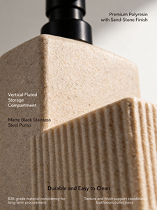 Distributeur de savon en polyrésine beige sable moderne OEM/ODM avec support pour éponge, colonne romaine cannelée, <span class=keywords><strong>pompe</strong></span> à liquide pour comptoir de salle de bain - Product Image 4