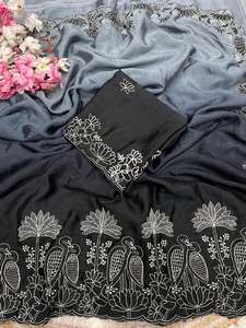 Indian Traditional Designer Chinon Fabric Saree High-quality Sari for Bridal <b>Party</b> Wear Women Best Selling Royal Look All Season - Product Image 3