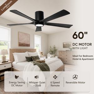 60 Inch Bedroom <b>Ceiling</b> Fan with <b>Light</b> and <b>Remote</b> <b>Control</b>, Black Solid Wood Blades, Modern <b>Ceiling</b> Fan, Reversible DC Motor - Product Image 1