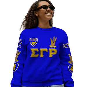 Sudadera Elegante con Cuello Redondo de Sigma Gamma Rho 1922, Azul y Dorado, Ropa Griega de Hermandad, Felpa Premium, Estilo Invernal para Mujer - Product Image 5