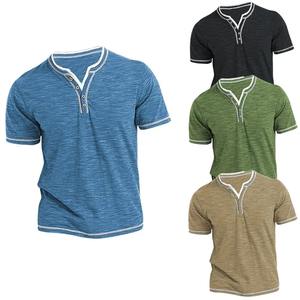 New Cotton Small V-neck <b>Short</b> <b>Sleeve</b> T-shirts Men's Casual <b>Henley</b> Collar Shirt Casual Slim Elastic Tops Tees Bottoming Shirts - Product Image 5