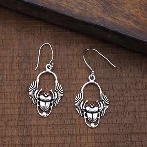 Boucles d'oreilles créoles égyptiennes Scarabées pour femmes et jeunes filles, bijoux ethniques tendance exclusifs en argent sterling 925 - Product Image 5