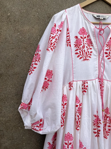 Robe longue imprimée à la main style décontracté 100% coton tuniques indiennes pour femmes robe d'été avec décoration de pompon - Product Image 6