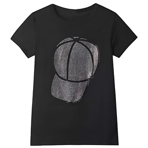 T-shirt tendance 100 % coton avec strass, personnalisé, style cristal, à manches courtes, respirant, avec franges et pompons pour homme - Product Image 1