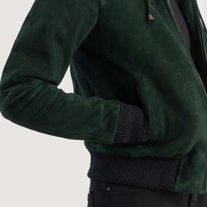 Green Breathable <b>Suede</b> Hooded Bomber <b>Jacket</b> by Rebella - Product Image 6