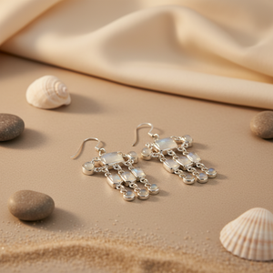 Boucles d'oreilles pendantes en argent 925 plaqué or 18 carats avec pierre de lune pour femmes, bijoux en forme de cœur avec perle et diamant pour mariages et fêtes - Product Image 2